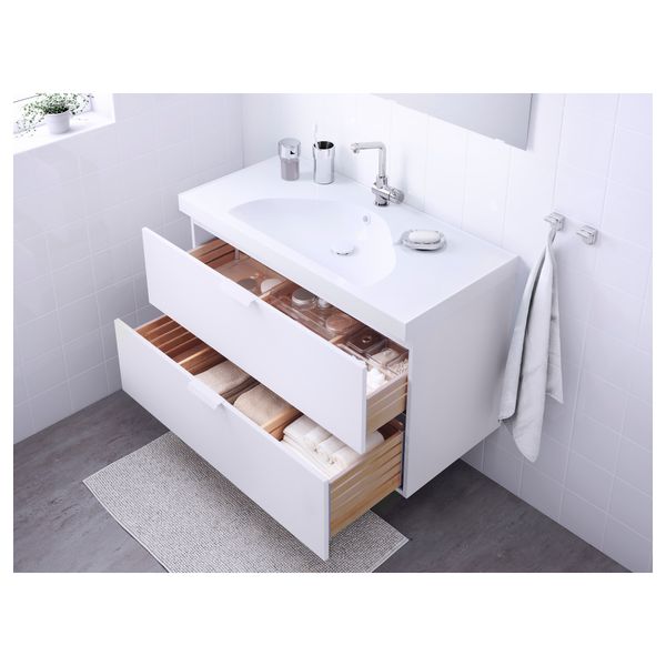 Шкаф для раковины с 2 ящиками ГОДМОРГОН / ЭДЕБОВИКЕН, белый (100x49x64 см) - фото 3