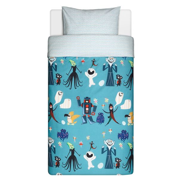 Пододеяльник и 1 наволочка, темно-зеленый, синий, 150x200/50x70 см IKEA ЛАТТО 703.511.84 - фото 3