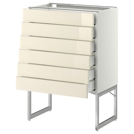 Напольный шкаф 6 фронтальных панелей, 6 нижних ящиков МЕТОД / МАКСИМЕРА, белый, Рингульт кремовый