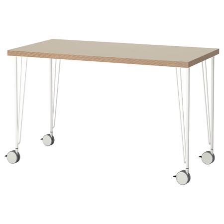 Стол ЛИННМОН / КРИЛЛЕ, бежевый, белый (120x60 см)