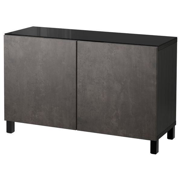 Комбинация для хранения с дверцами БЕСТО, черно-коричневый Кэлльвикен, темно-серый под бетон (120x40x74 см) - фото 1