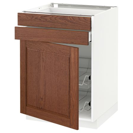 Напольный шкаф, дверца, 2 ящика, проволочных корзин МЕТОД / МАКСИМЕРА, белый, Филипстад коричневый