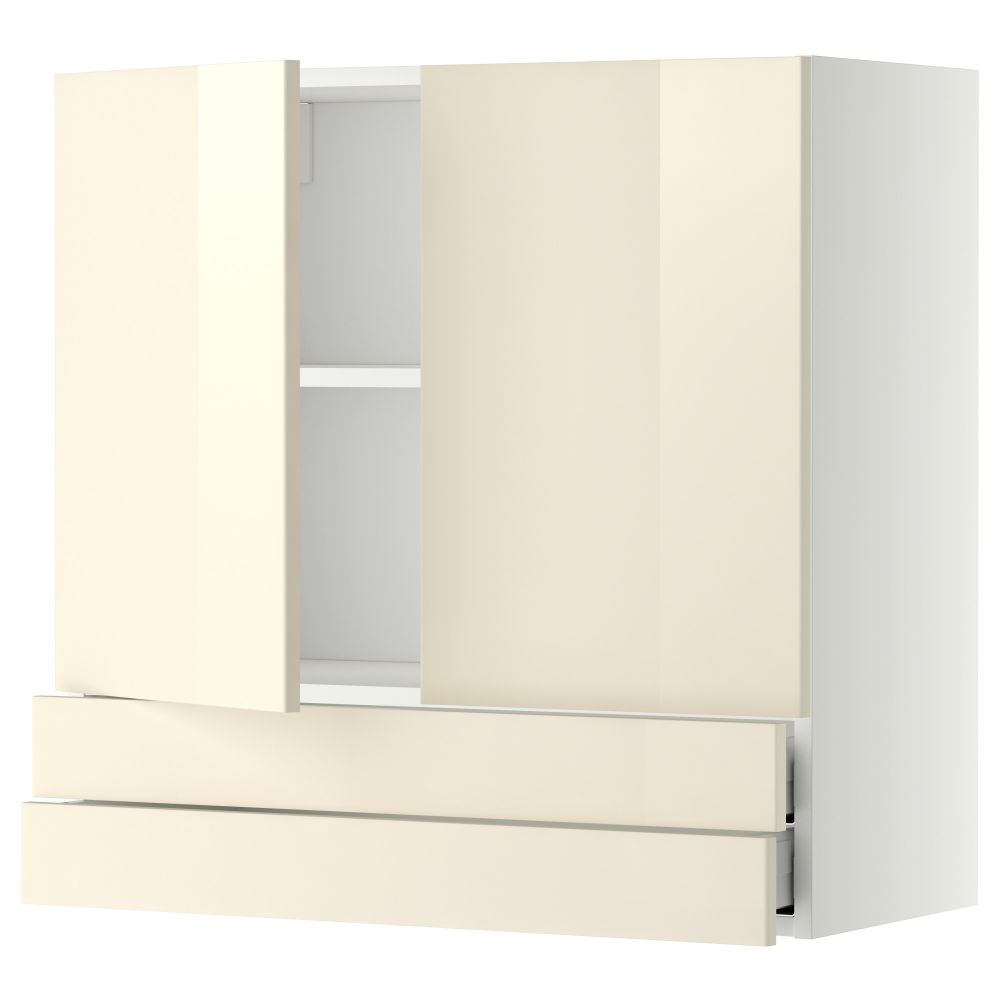 Навесной шкаф, 2 дверцы, 2 ящика МЕТОД / МАКСИМЕРА, белый, Рингульт кремовый - фото 1