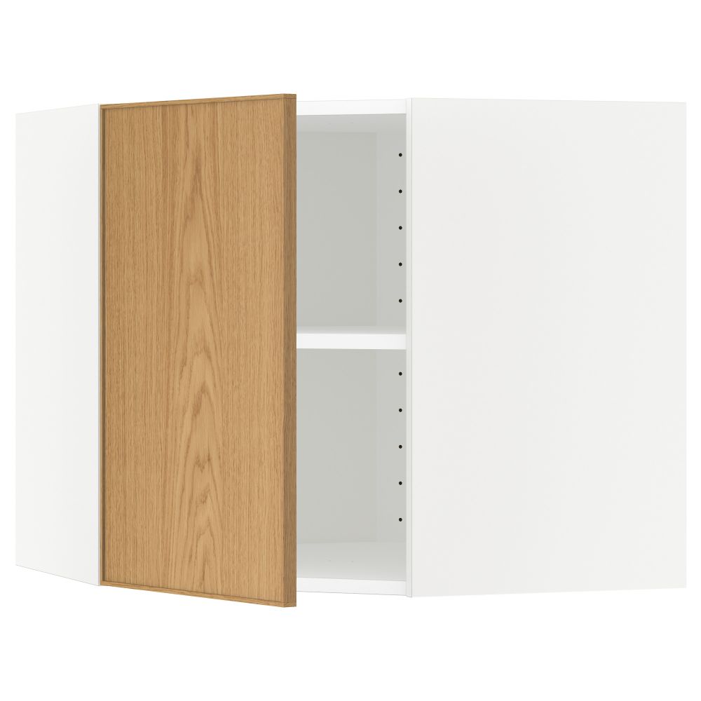 Угловой навесной шкаф с полками МЕТОД, белый, Экестад дуб - схема-чертеж с размерами