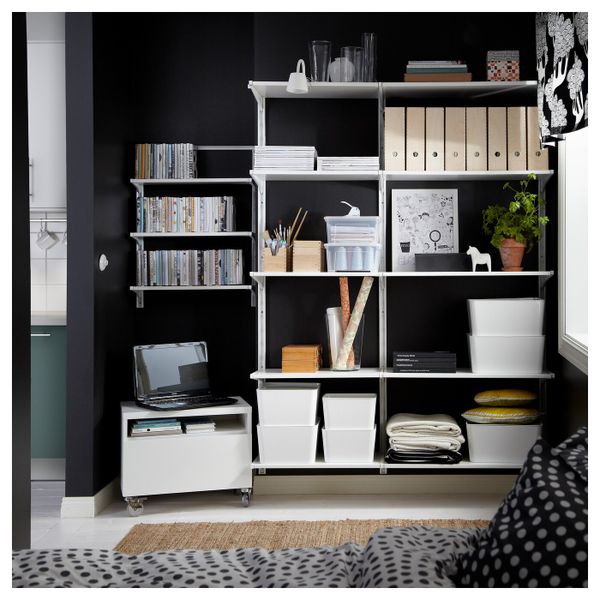 Настенная шина/полки, белый 154x40x196 см IKEA АЛЬГОТ 992.303.23 - схема-чертеж с размерами