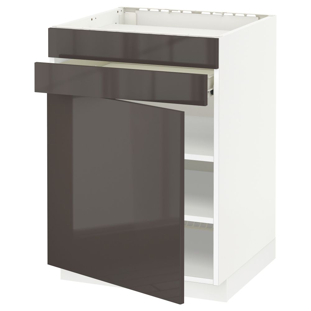 Напольный шкаф для варочной панели, доводчик, 2 фасада, 1 ящик МЕТОД / ФОРВАРА, белый, Рингульт серый (60x60 см) - схема-чертеж с размерами