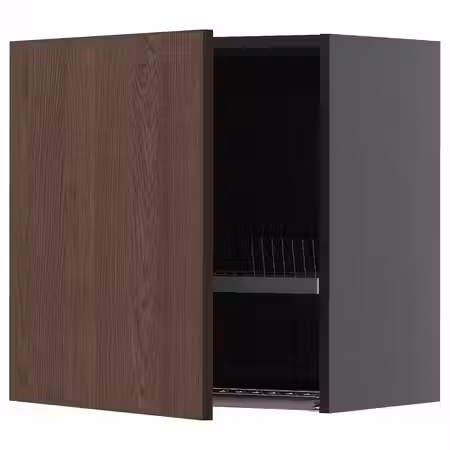 METOD Навесной шкаф с сушилкой - черно-серый/Sinarp коричневый 60x60 см