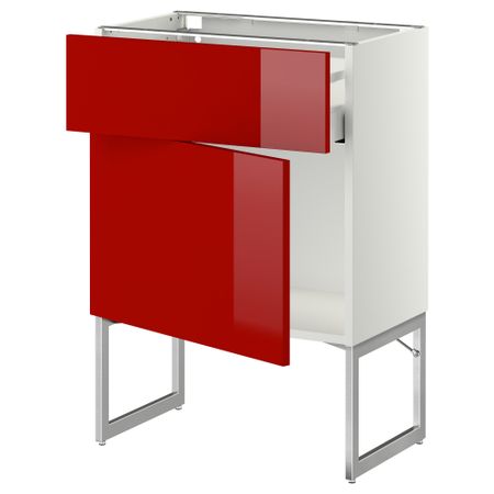 Напольный шкаф с ящиком, дверью МЕТОД / МАКСИМЕРА, белый, Рингульт красный