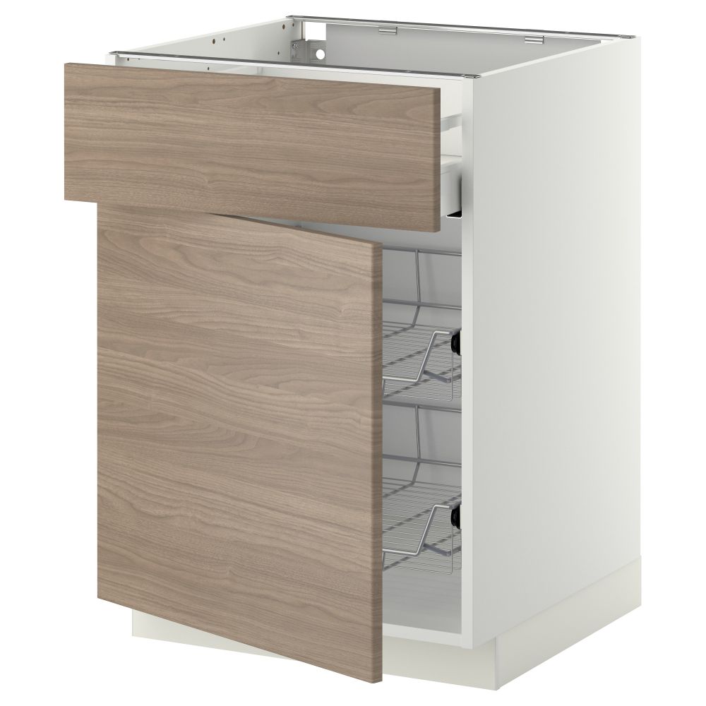 Напольный шкаф с проволочной корзиной, ящиком, дверью МЕТОД / МАКСИМЕРА, белый, Брокхульт светло-серый - схема-чертеж с размерами