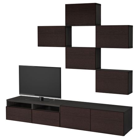 Шкаф для ТВ, комбинация БЕСТО, черно-коричневый, Инвикен черно-коричневый (240x20/40x204 см)