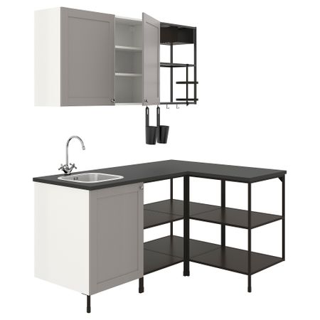 Угловая кухня, антрацит/серый каркас IKEA ENHET 993.381.73
