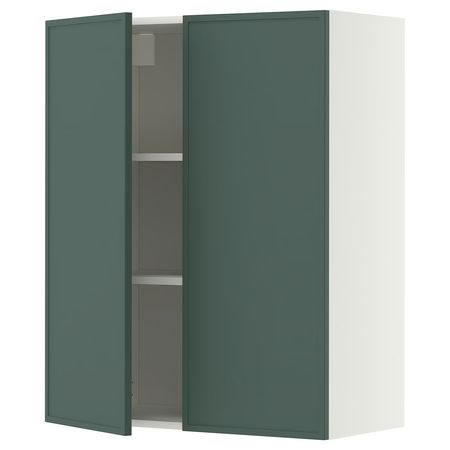 METOD Навесной шкаф с полками/2дверцы - белый/Aspudden темный серо-зеленый 80x100 см