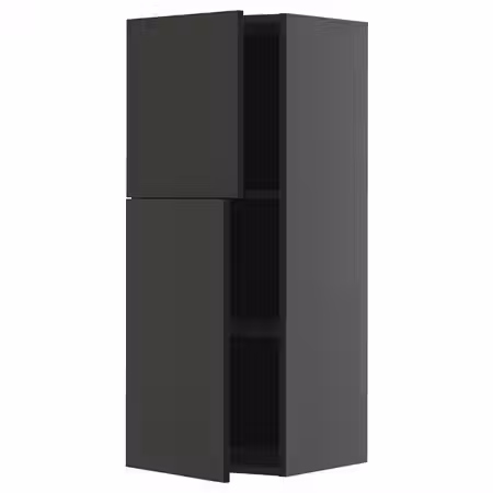 METOD Навесной шкаф с полками/2дверцы - черно-серый/Nickebo матовый антрацит 40x100 см