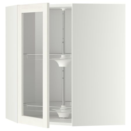 Угловой навесной шкаф с вращающающейся секцией, стеклянными дверцами МЕТОД, белый, Росдаль белый