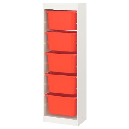 Комбинация для/хранения+контейнеры, белый, оранжевый 46x30x145 см IKEA TROFAST ТРУФАСТ 493.359.02