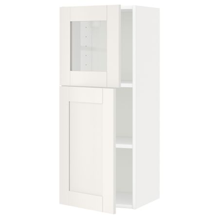 Навесной шкаф/полки/дверь/стекло дверь МЕТОД, белый, Сэведаль белый (40x100 см)