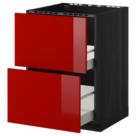 Напольный шкаф под мойку + 2 фронтальных панели, 2 ящика МЕТОД / МАКСИМЕРА, черный, Рингульт красный
