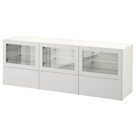 Тумба под ТВ, с дверцами и ящиками БЕСТО, белый Синдвик, Лаппвикен светло-серый прозрачное стекло (180x40x64 см)