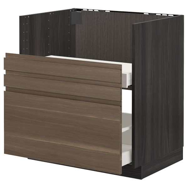 Шкаф под мойку БРЕДШЁН/2фасада/2ящика, черный/Воксторп под грецкий орех 80x60 см IKEA МЕТОД 692.996.82 - схема-чертеж с размерами