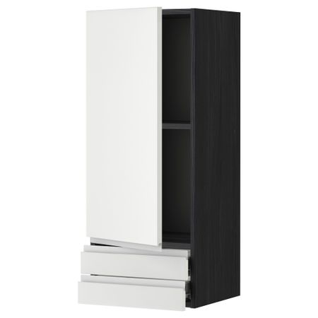 Навесной шкаф с дверцей, 2 ящика МЕТОД / ФОРВАРА, черный, Нодста белый