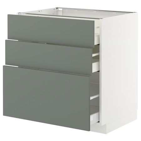 METOD / MAXIMERA Напольный шкаф с 3 ящиками - белый/Nickebo матовый серо-зеленый 80x60 см