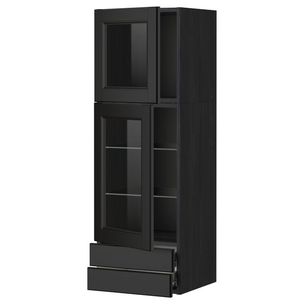 Навесной шкаф, 2 стеклянные дверцы, 2 ящика МЕТОД / ФОРВАРА, черный, Лаксарби черно-коричневый черно-коричневый - фото 1