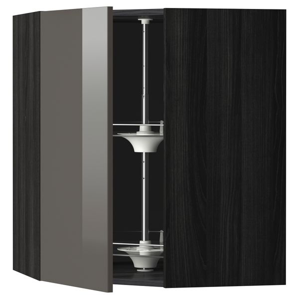 Угловой навесной шкаф с вращающейся секцией МЕТОД, черный, Рингульт серый - схема-чертеж с размерами