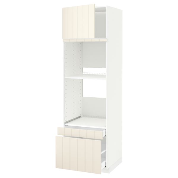 Высокий шкаф для духовки комбинированный, духовка + дверца, 2 ящика МЕТОД / МАКСИМЕРА, белый, Хитарп белый с оттенком - схема-чертеж с размерами