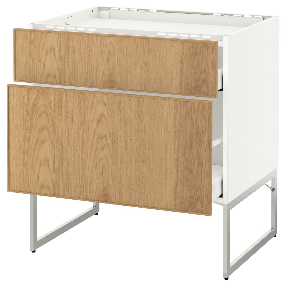 Напольный шкаф, 2 фронтальных панели, 3 ящика МЕТОД / МАКСИМЕРА, белый, Экестад дуб - схема-чертеж с размерами