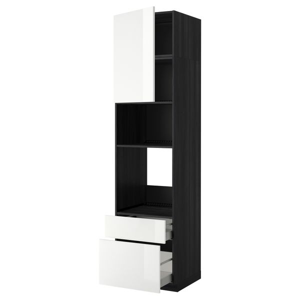 Высокий шкаф для духовки/СВЧ дверца, 2 ящика МЕТОД / МАКСИМЕРА, черный, Рингульт белый - схема-чертеж с размерами