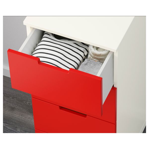 Комод с 4 ящиками НОРДЛИ, красный, белый (40x97 см) - схема-чертеж с размерами