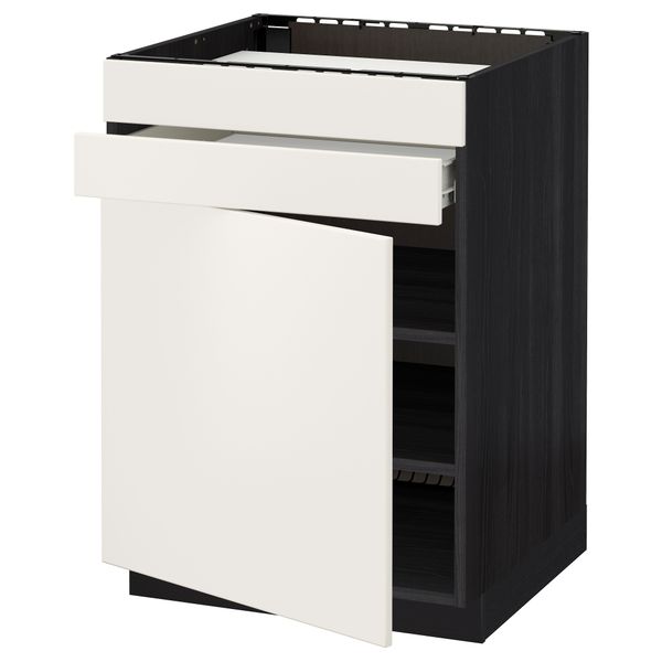 Напольный шкаф для варочной панели, доводчик, 2 фасада, 1 ящик МЕТОД / ФОРВАРА, черный, Веддинге белый (60x60 см) - схема-чертеж с размерами