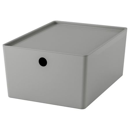 KUGGIS Контейнер с крышкой - светло-серый 26x35x15 см