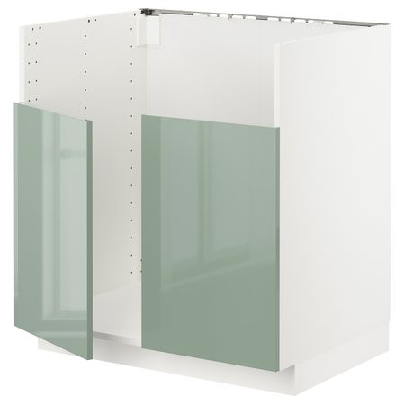 Шкаф для двойной мойки БРЕДШЁН, белый, Калларп светло-зеленый, 80x60 см IKEA МЕТОД 392.992.16
