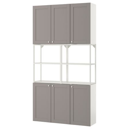 Комбинация для хранения, 120x32x225 см, белый, серый каркас IKEA BEGIVENHET БЕГИВЕНХЕТ 694.802.38