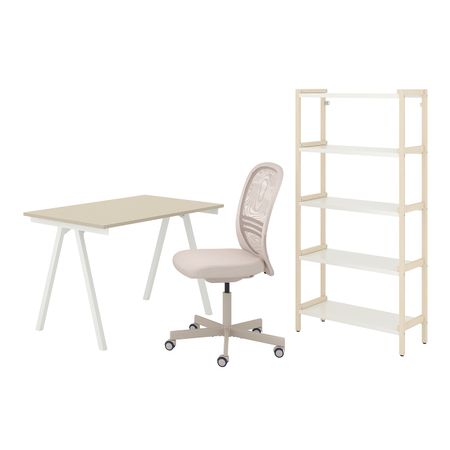 Стол и комбинация для хранения, и рабочий стул бежевый, белый IKEA TROTTEN/FLINTAN ТРОТТЕН/ФЛИНТАН / EKENABBEN ЭКЕНАББЕН