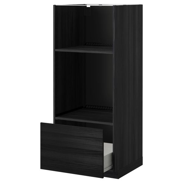 Высокий шкаф с ящиком для духовки/СВЧ, черный, Тингсрид черный 60x60x140 см IKEA МЕТОД / ФОРВАРА 292.674.47 - фото 1