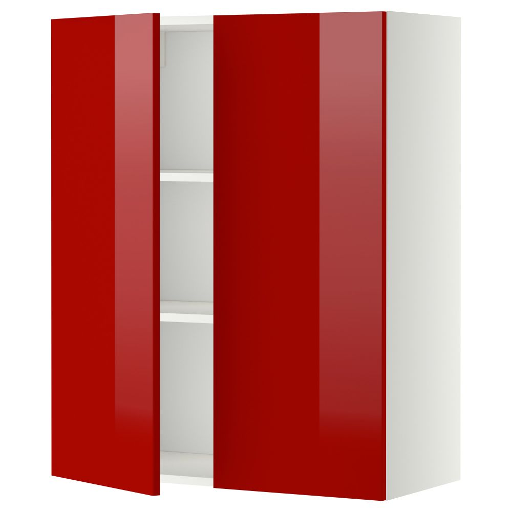 Навесной шкаф с полками, 2 дверцы МЕТОД, белый, Рингульт красный - схема-чертеж с размерами