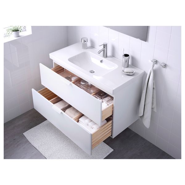 Шкаф для раковины с 2 ящиками ГОДМОРГОН / ОДЕНСВИК, белый (100x49x64 см) - фото 3