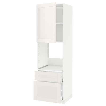 Высокий шкаф для духовки + дверь, 2 ящика МЕТОД / МАКСИМЕРА, белый, Сэведаль белый
