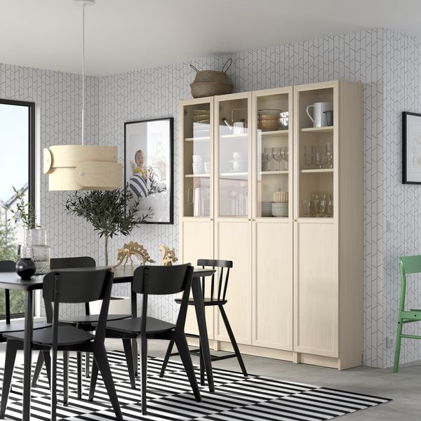 Стеллаж + глухие, стеклянные дверцы, под березу, 160x202 см IKEA BILLY БИЛЛИ, OXBERG ОКСБЕРГ 694.835.43 - фото 5