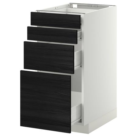 Напольный шкаф 4 фронтальных панели, 4 ящика МЕТОД / ФОРВАРА, белый, Тингсрид черный