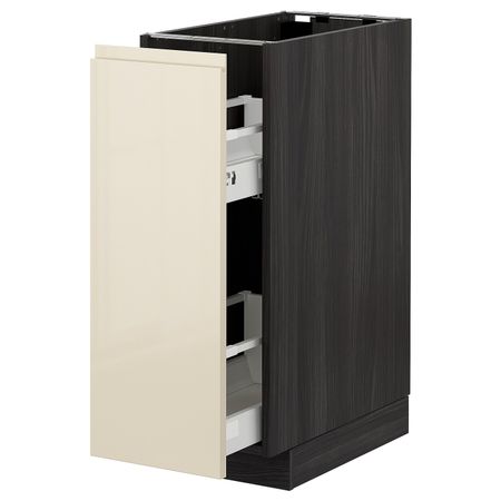 Напольный шкаф, выдвижной внутри элем, черный, Воксторп глянцевый светло-бежевый 30x60 см IKEA МЕТОД 693.027.74