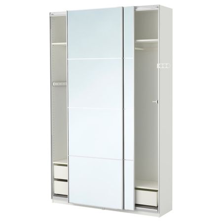 Гардероб, белый, Аули зеркальное стекло 150x44x236 см IKEA ПАКС 293.063.35