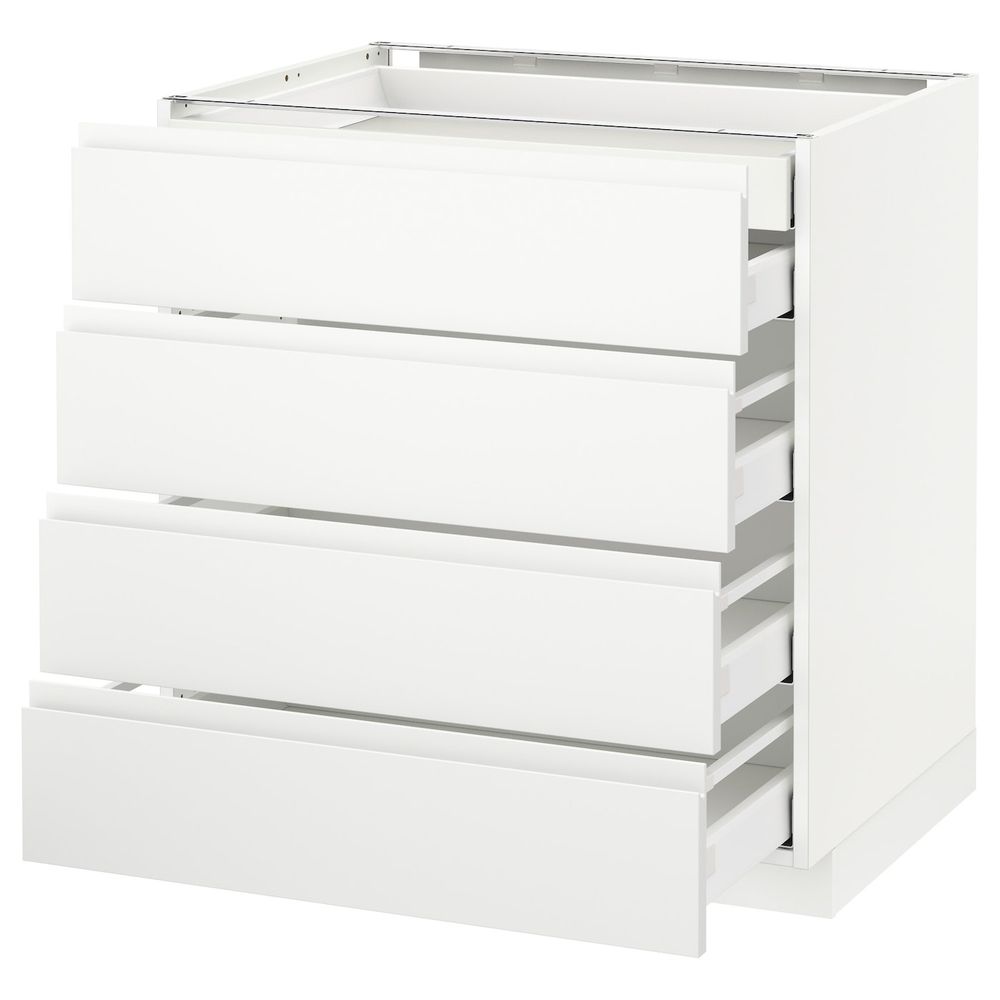 Напольный шкаф 4 фронтальных, 2 низких, 3 средних ящ, белый/Воксторп матовый белый 80x60 см IKEA METOD МЕТОД / MAXIMERA - фото 1