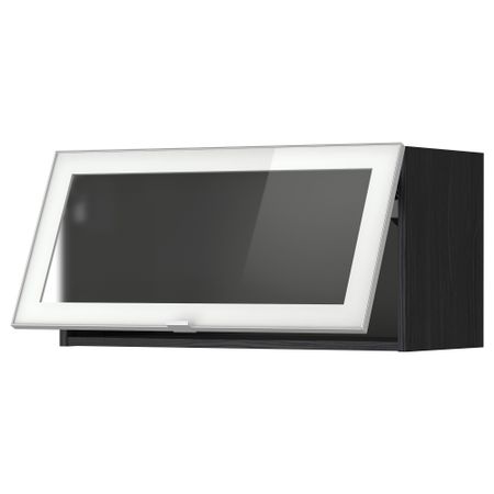 Горизонтальный навесной шкаф со стеклянной дверью МЕТОД, черный, Ютис матовое стекло