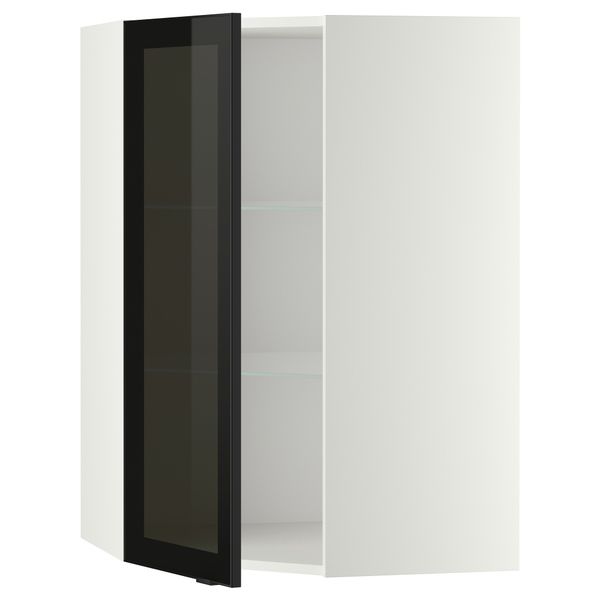 Угловой навесной шкаф с полками, стекляными дверцами МЕТОД, белый, Ютис дымчатое стекло - схема-чертеж с размерами