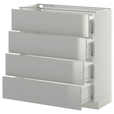 Напольный шкаф 4 фронтальных панели, 4 ящика МЕТОД / ФОРВАРА, белый, Гревста нержавеющ сталь