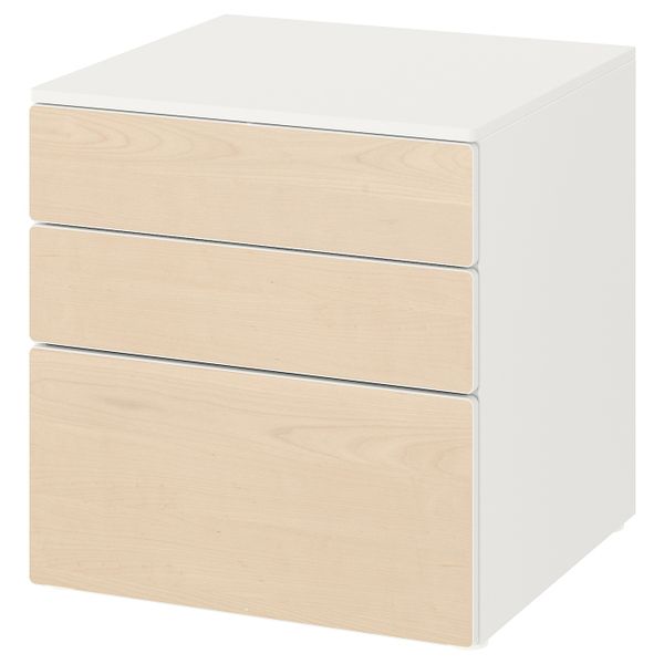 Комод с 3 ящиками, белый, береза 60x57x63 см IKEA SMÅSTAD СМОСТАД / OPPHUS ОПХУС 993.950.88 - фото 1