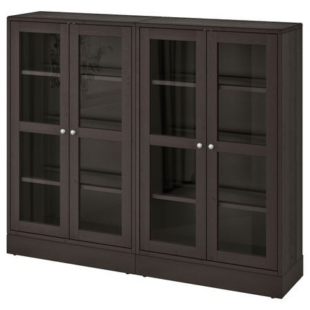 Комбинация для хранения + стеклянная дверц, темно-коричневый 162x37x134 см IKEA HAVSTA ХАВСТА 392.659.52